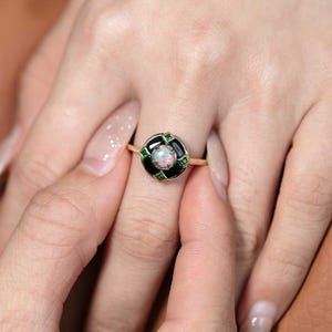 Black Opal Black Agate Engagement Ring
