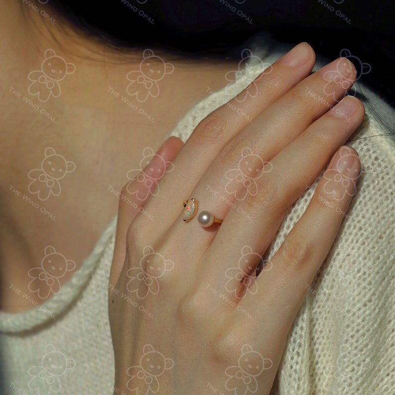 Opal with Akoya Pearl Open Band Ring