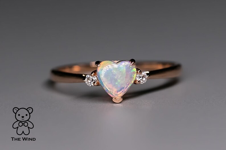 Heart Shaped Opal Diamond Engagement Ring Rose Gold