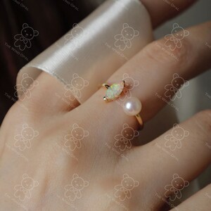 Opal with Akoya Pearl Open Band Ring