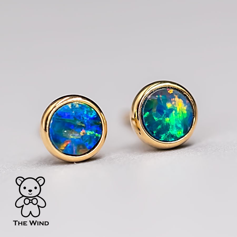 Small Minimalist Round Australian Doublet Opal Stud Earrings