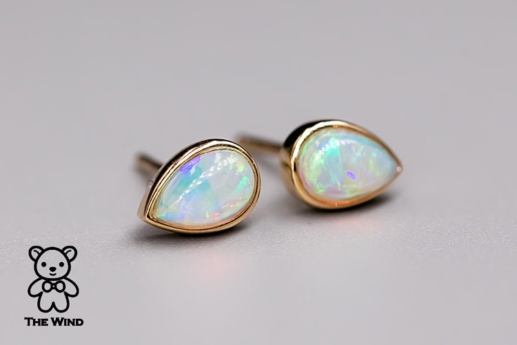 Minimalist Pear Shaped Australian Solid Opal Stud Earrings