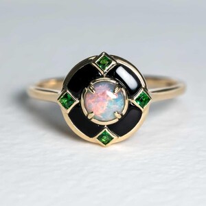 Black Opal Black Agate Engagement Ring