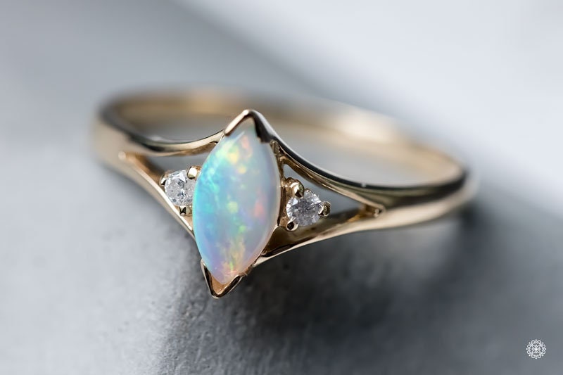 Made to Order Marquise Cut Australian Solid Opal Diamond Ring