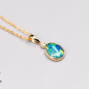 Minimalist Australian Doublet Opal Diamond Necklace