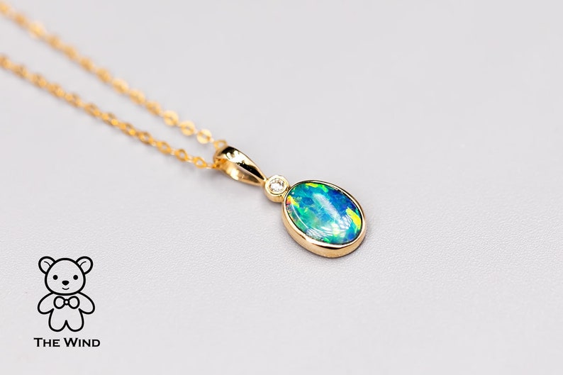Minimalist Australian Doublet Opal Diamond Necklace