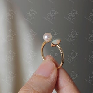 Opal with Akoya Pearl Open Band Ring