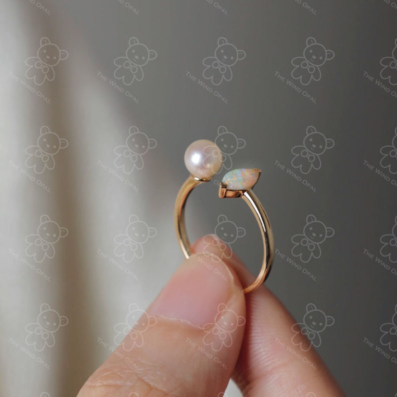 Opal with Akoya Pearl Open Band Ring