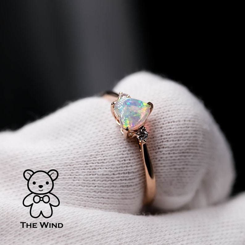 Heart Shaped Opal Diamond Engagement Ring Rose Gold