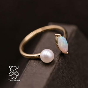 Opal with Akoya Pearl Open Band Ring