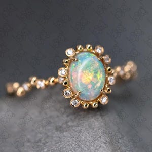 Bubble Tea Design Australian Solid Opal Diamond Engagement Wedding Ring 18K Yellow Gold Promise Ring for Couples Band