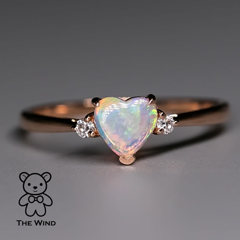 Heart Shaped Opal Diamond Engagement Ring Rose Gold