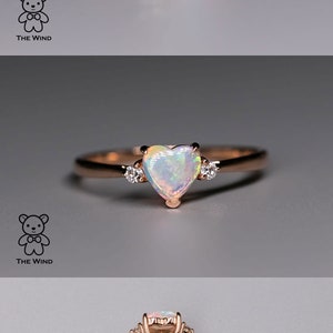 Heart Shaped Opal Diamond Engagement Ring Rose Gold