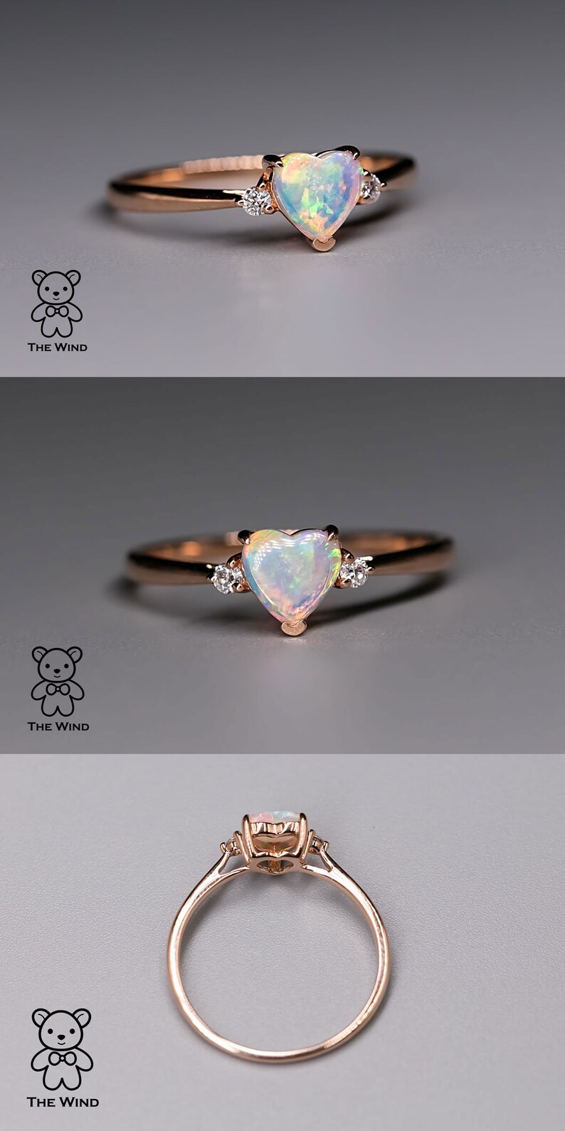 Heart Shaped Opal Diamond Engagement Ring Rose Gold