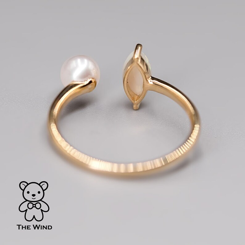 Opal with Akoya Pearl Open Band Ring