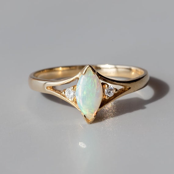 Made to Order Marquise Cut Australian Solid Opal Diamond Ring