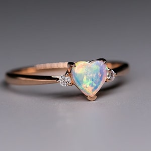 Heart Shaped Opal Diamond Engagement Ring Rose Gold