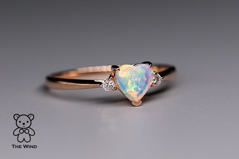 Heart Shaped Opal Diamond Engagement Ring Rose Gold