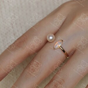 Opal with Akoya Pearl Open Band Ring