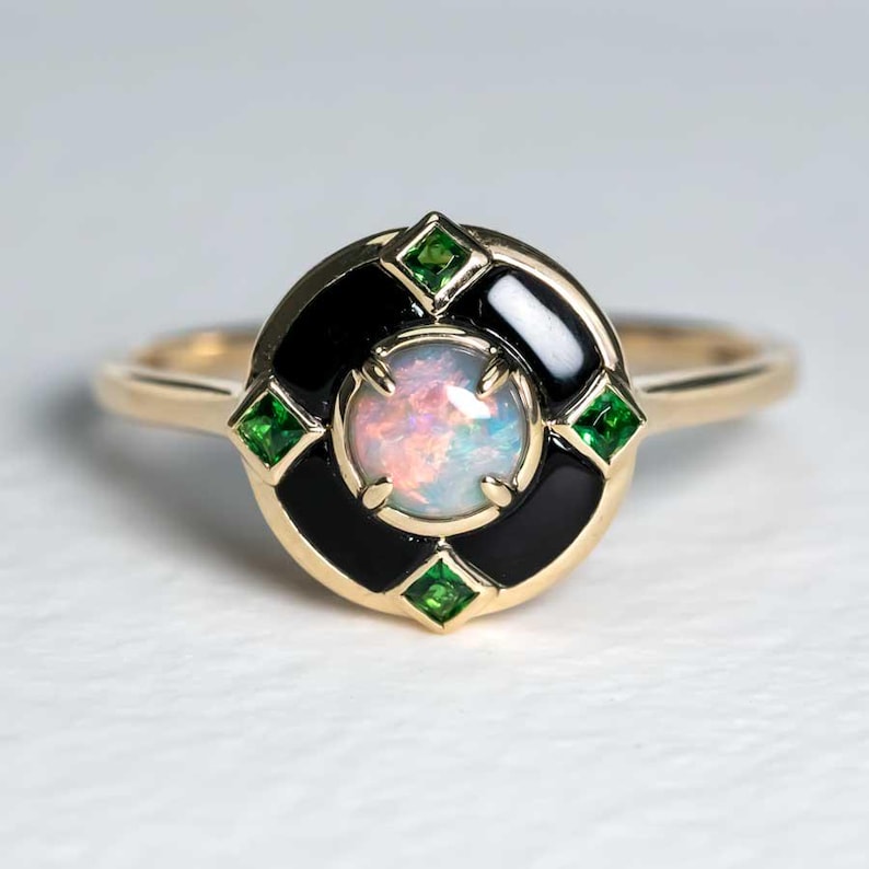 Black Opal Black Agate Engagement Ring