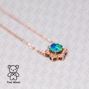 You Are in My Heart - Australian Doublet Opal Pink Sapphire Pendant Necklace 18K Rose Gold Designer Charm Promise Gift for Couples