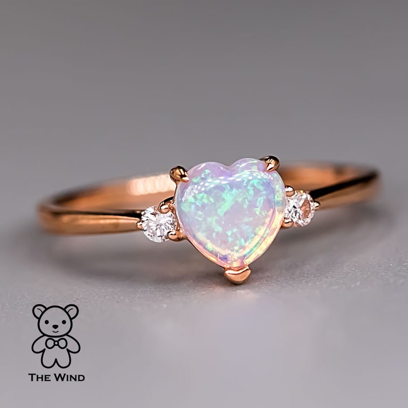 Heart Shaped Opal Diamond Engagement Ring Rose Gold