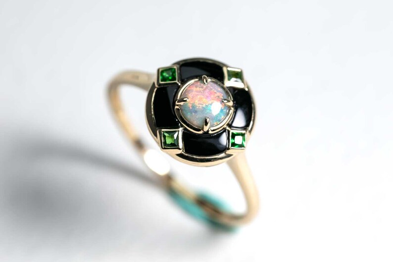 Black Opal Black Agate Engagement Ring