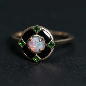 Black Opal Black Agate Engagement Ring