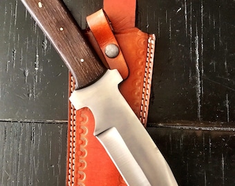 Hand Forged D2 Steel Hunting Knife: Walnut Handle & Leather Sheath