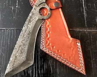 12.5” Damascus Steel 100% Hand Forged Full Tang Hunting Knife Premium Walnut Wood Handle  & Leather Sheath (3)