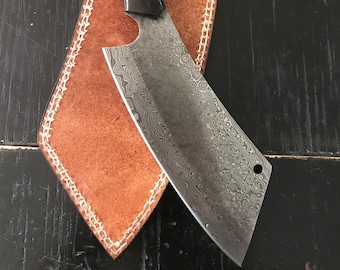 Handmade Damascus Steel Cleaver Chopper Chef Kitchen Knife Heavy Duty Damascus Steel Cleaver Comes With Leather Sheath Full Tang CL5