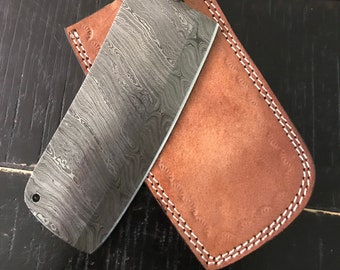Handmade Damascus Steel Cleaver Chopper Chef Kitchen Knife Heavy Duty Damascus Steel Cleaver Comes With Leather Sheath Full Tang CL7
