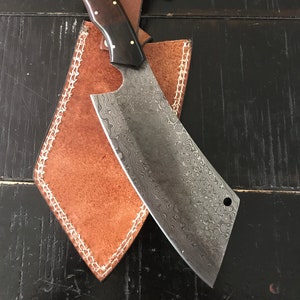 Handmade Damascus Steel Cleaver Chopper Chef Kitchen Knife Heavy Duty Damascus Steel Cleaver Comes With Leather Sheath Full Tang CL5