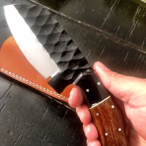 Handmade Bowie Knife: 9&quot; Carbon Steel Hunting Knife with Leather Sheath