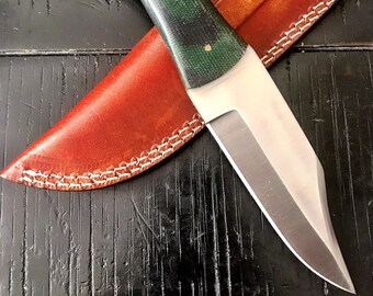 Hand Forged D2 Steel Hunting Knife: Micarta Handle, Leather Sheath