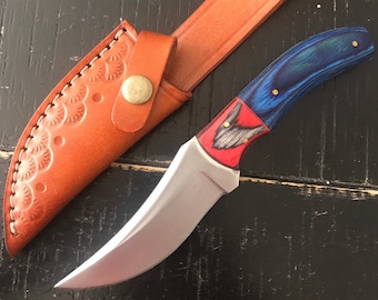 Hand Forged D2 Steel Hunting Knife: Pakka Wood Handle, Leather Sheath