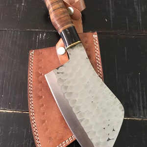 Hand Forged Bowie Knife: 11.5&quot; Carbon Steel Hunting Knife with Leather Sheath