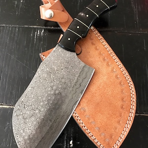 Handmade Damascus Steel Cleaver Chopper Chef Kitchen Knife  Heavy Duty Damascus Steel Cleaver Comes With Leather Sheath Full Tang CL1