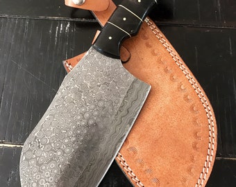 Handmade Damascus Steel Cleaver Chopper Chef Kitchen Knife  Heavy Duty Damascus Steel Cleaver Comes With Leather Sheath Full Tang CL1