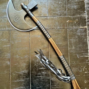 35.5” Turgut Alp Axe from the hit series Resurrection Ertugrul. Actual usable axe comes with a wall display holder.