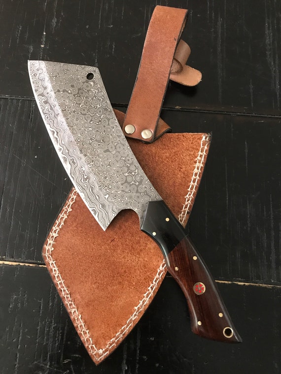 Handmade Damascus Steel Meat Cleaver Knife Full tang Kitchen Knife for Home  and Outdoor, Butcher knife, Chopper knife with Real Leather Sheath