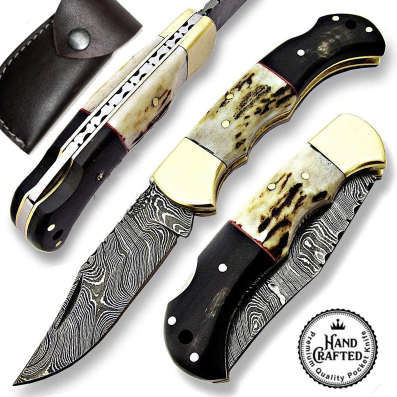 6.5 Stag/bull Horn Folding Pocket Knife Hunting 100 Etsy