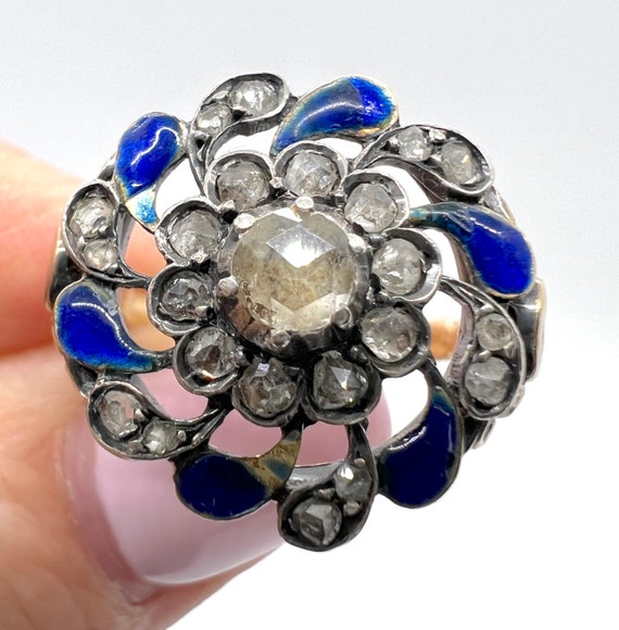 Antique Diamond and Blue Enamel Georgian Ring in … - image 8