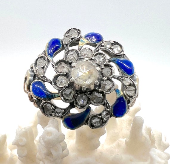 Antique Diamond and Blue Enamel Georgian Ring in … - image 1