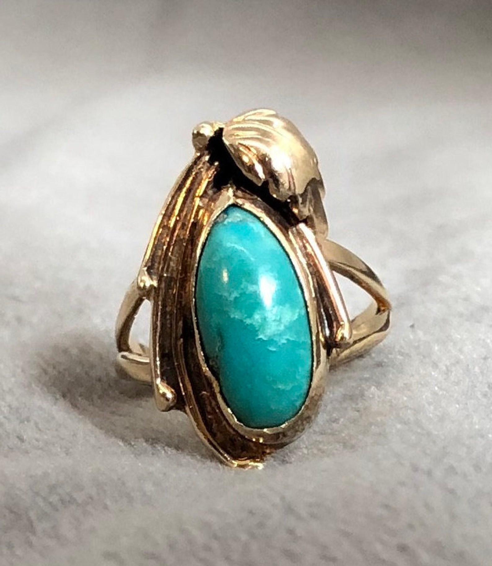 Vintage 14K anillo turquesa de oro amarillo Tamaño 4.5 Anillo | Etsy