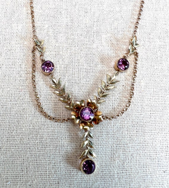 Vintage Art Nouveau Style Purple Paste Festoon Nec