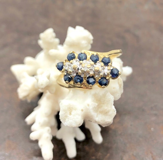 Vintage Sapphire and Diamond Ring in Solid 10K Yel