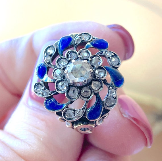 Antique Diamond and Blue Enamel Georgian Ring in … - image 7