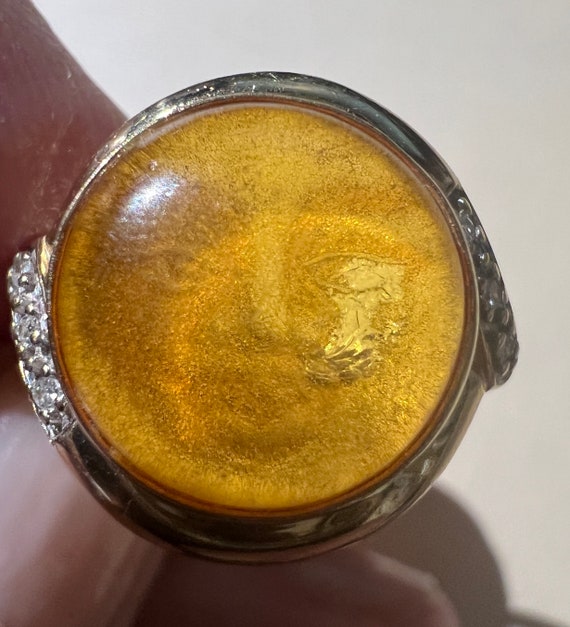 Vintage 14k Yellow Gold Man on the Moon Ring with… - image 9