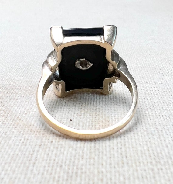 Vintage Black Onyx and Diamond Ring in 10K Yellow… - image 7